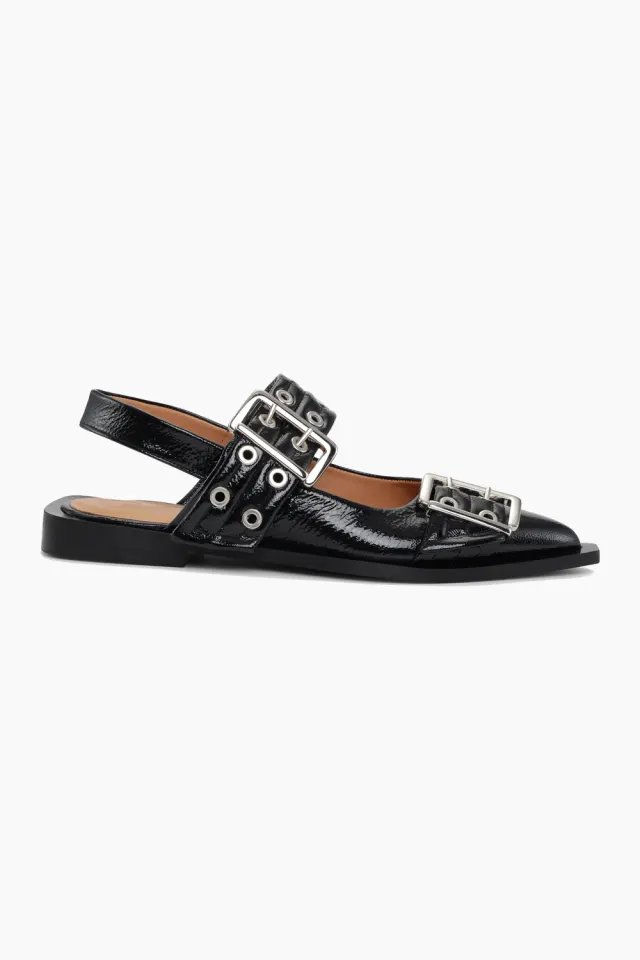 GANNI Chunky Buckle Ballerina Naplack S2312 – sort — produktfoto