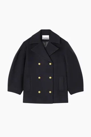 GANNI Peacoat Wool Midi Coat W0803 – Sky Captain — produktfoto