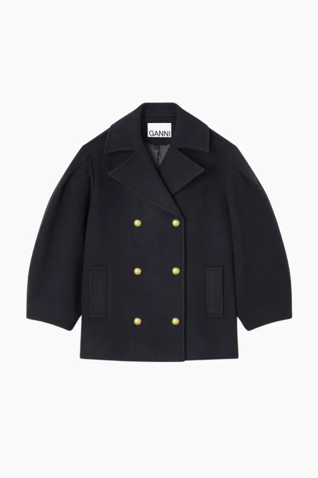 GANNI Peacoat Wool Midi Coat W0803 – Sky Captain — produktfoto