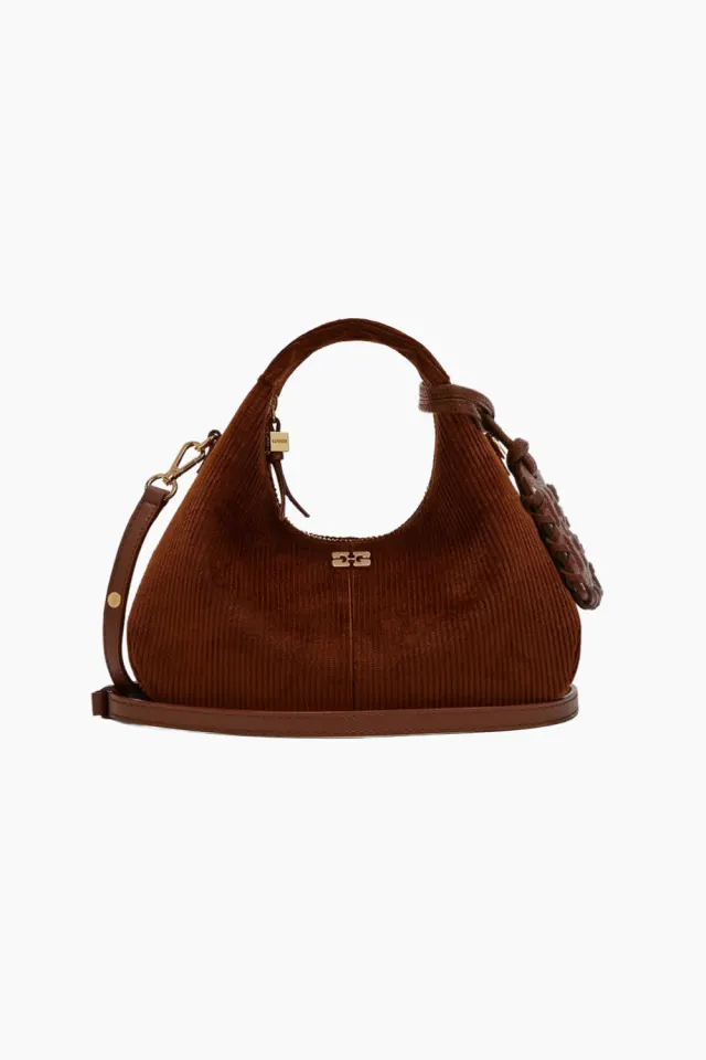 GANNI Hobo Mini Hobo Corduroy – Tortoise Shell — produktfoto