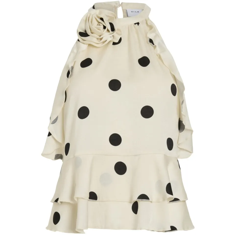 VILA top Viclaire – Birch BLACK DOTS — produktfoto