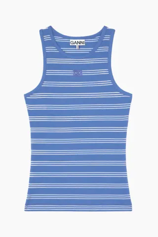 GANNI Soft Cotton Rib Strip Tank A1040452 – Nouvean Navy — produktfoto