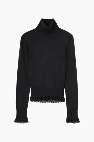 GANNI Merino Turtleneck w lace details A1150062 – Phantom — produktfoto