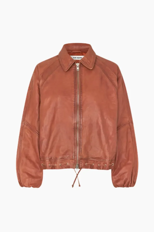 Oval Square Eye Leather Bomber – Worn Warm Brown — produktfoto