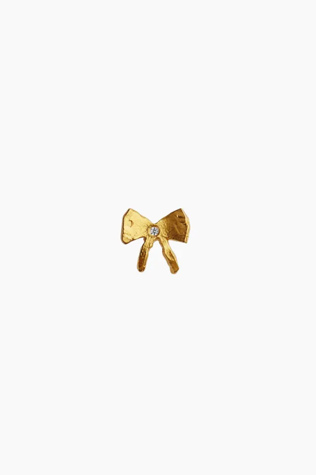 STINE A Petit Bow Earring With Stone – guld — produktfoto