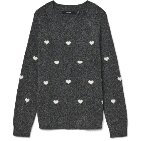 Vero Moda Striktrøje Vmdoffy – Dark Grey Melange W. WHITE HEARTS — produktfoto