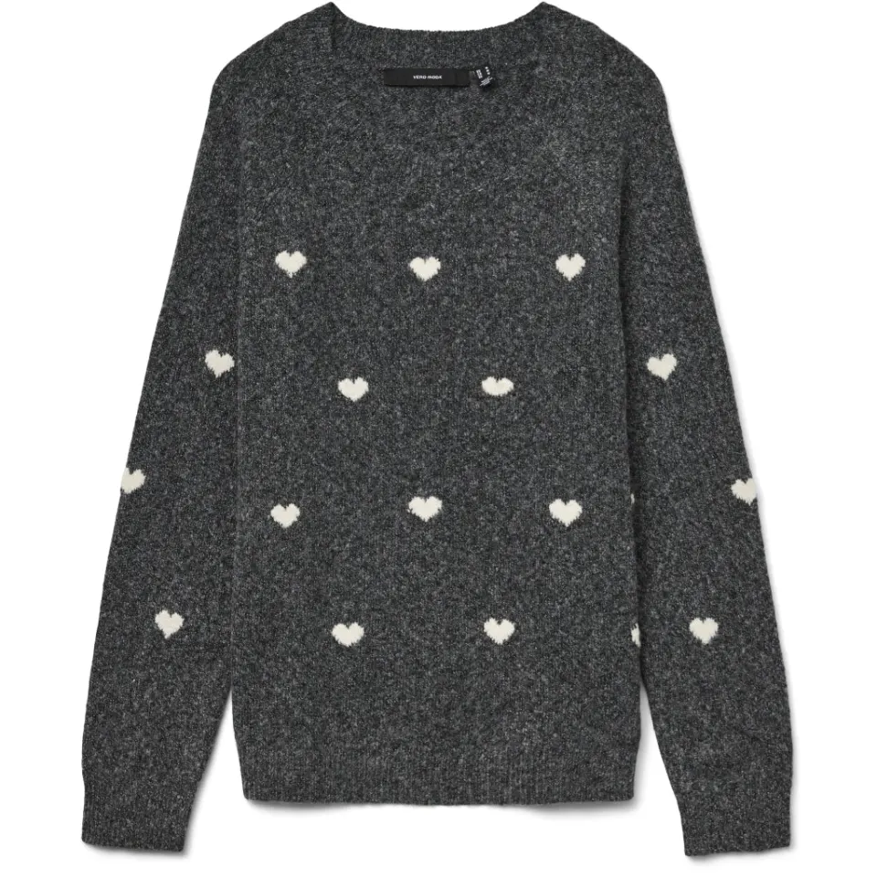 Vero Moda Striktrøje Vmdoffy – Dark Grey Melange W. WHITE HEARTS — produktfoto