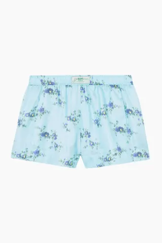 GANNI Printed Silk Twill Elasticated Shorts A1110053 – Iced Aqua — produktfoto