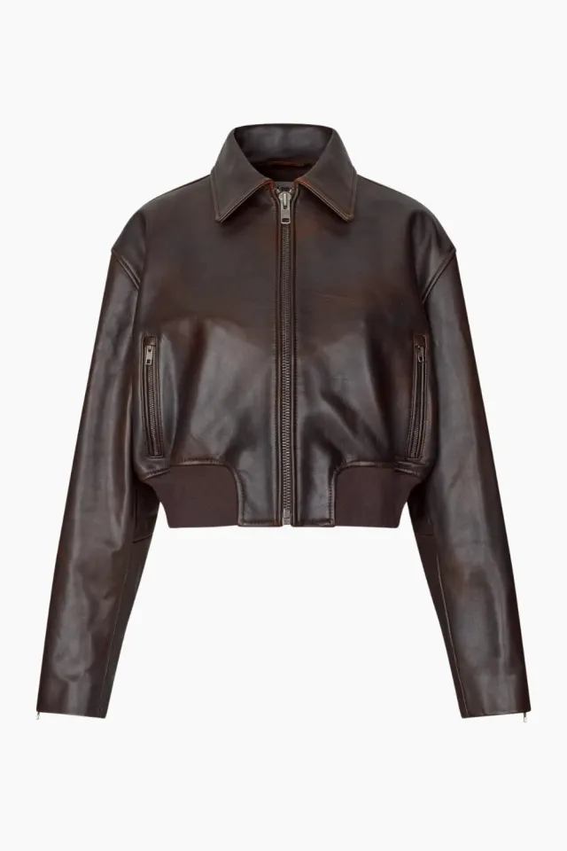 Oval Square Marilyn Leather Bomber – mørkebrun — produktfoto
