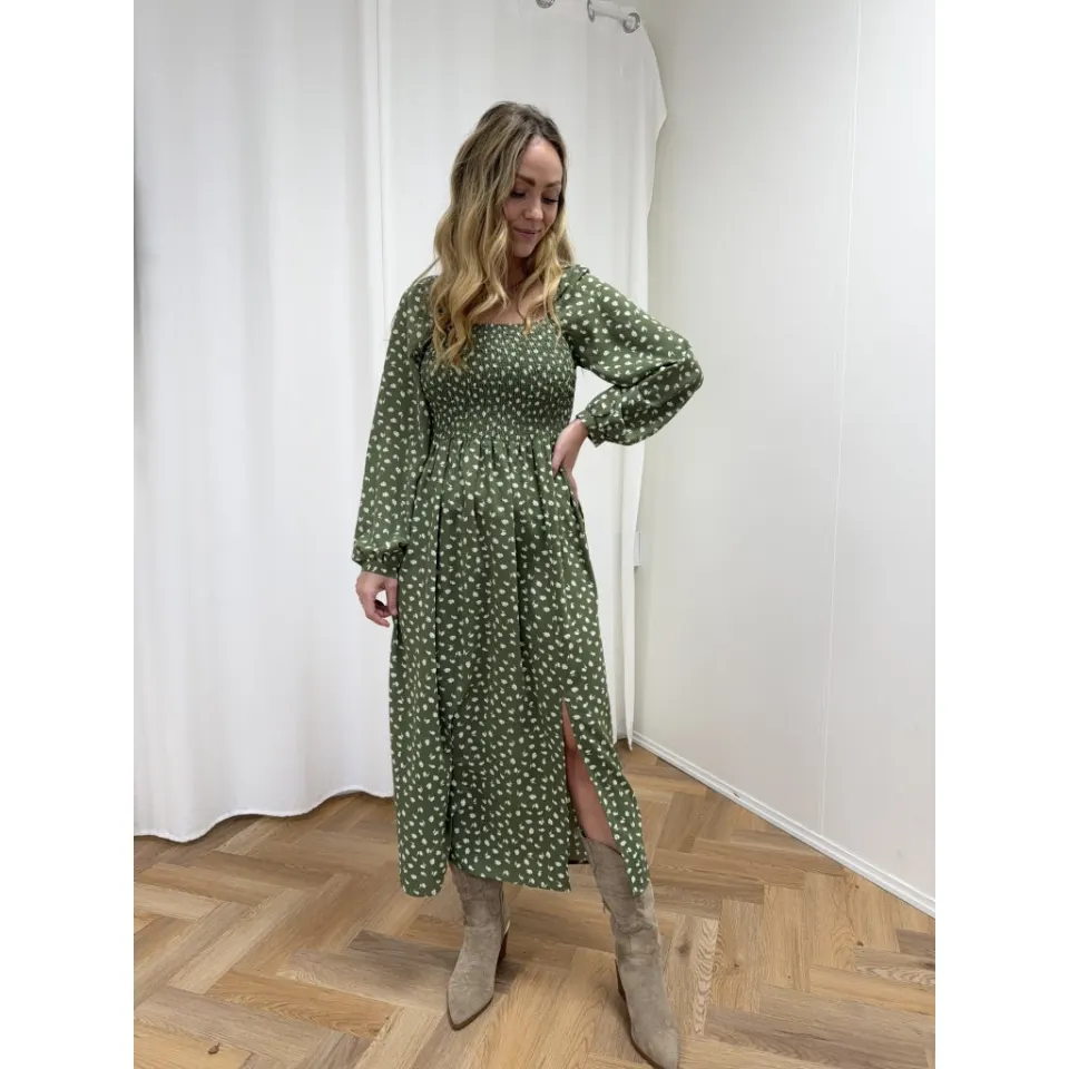 Liberté kjole GRO – ARMYGREEN FLOWER — produktfoto