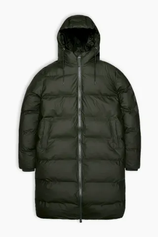 Rains Alta Longer Puffer Jacket W3T4 – grøn — produktfoto