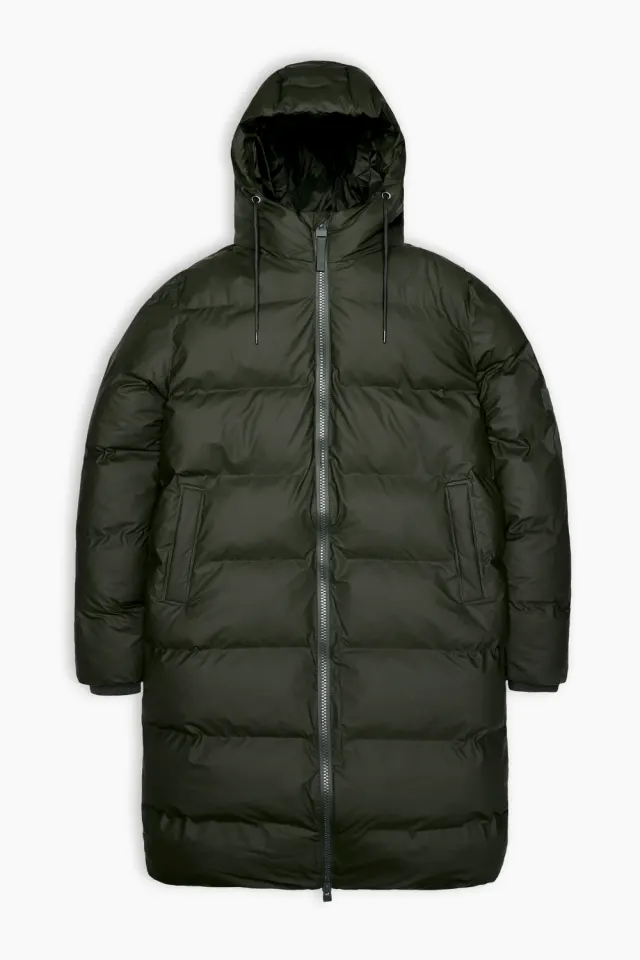 Rains Alta Longer Puffer Jacket W3T4 – grøn — produktfoto