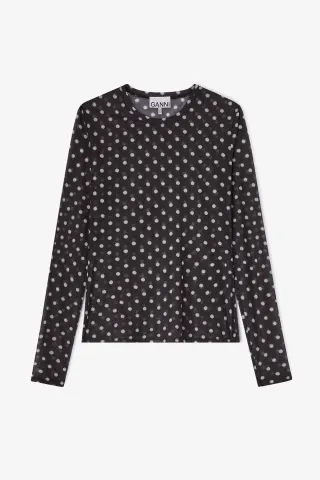 GANNI Printed Sheer Jersey Longsleeve A1040076 – sort — produktfoto