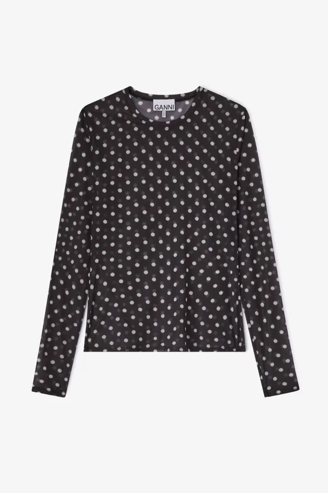 GANNI Printed Sheer Jersey Longsleeve A1040076 – sort — produktfoto