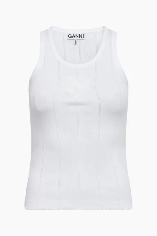 GANNI Compact Pointelle Rib Jersey Tank Top A1040450 – Bright White — produktfoto