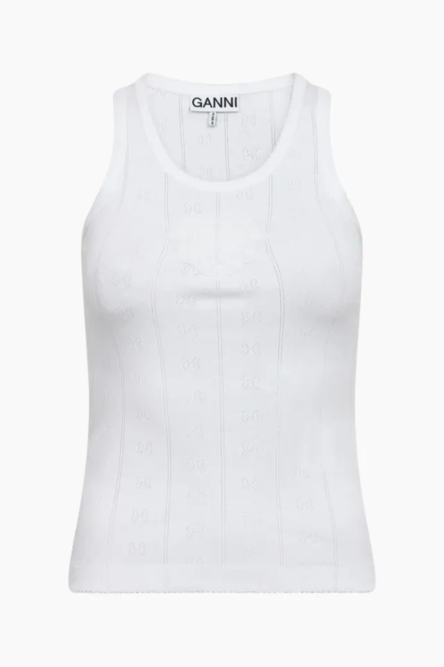 GANNI Compact Pointelle Rib Jersey Tank Top A1040450 – Bright White — produktfoto
