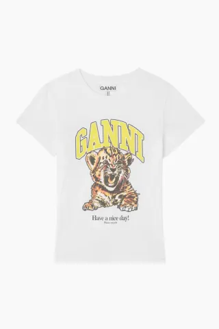 GANNI Basic Cotton Jersey Baby Fit Tiger A1050258 – Bright White — produktfoto