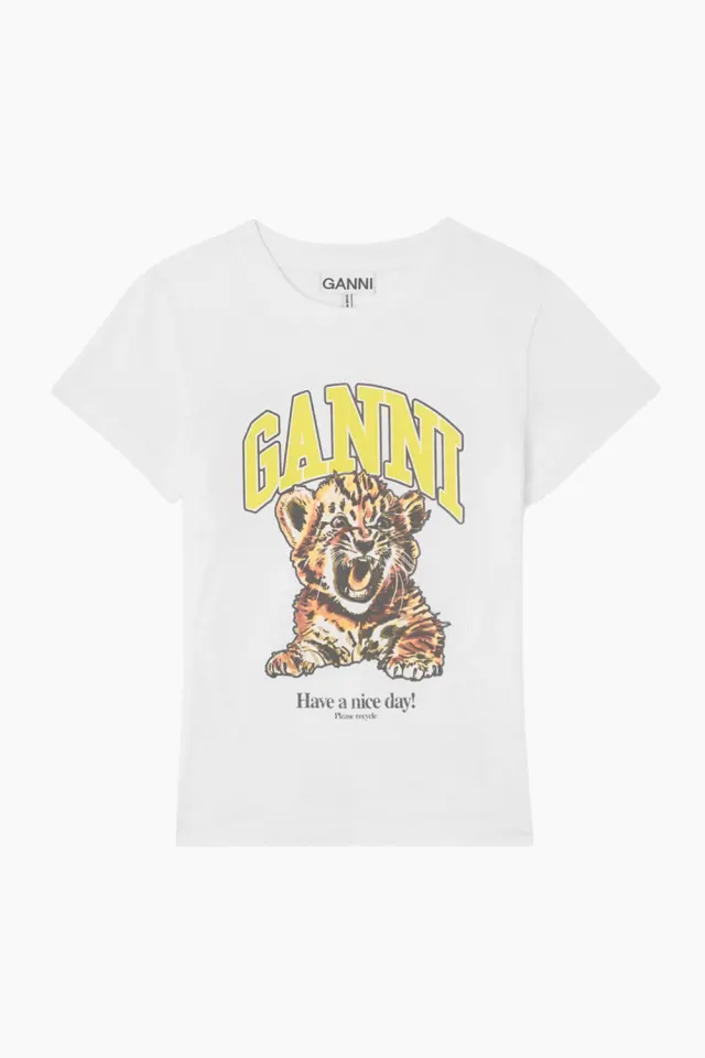 GANNI Basic Cotton Jersey Baby Fit Tiger A1050258 – Bright White — produktfoto