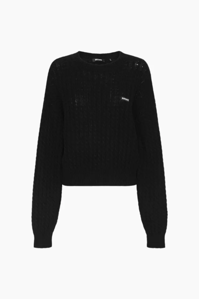 Rotate Cable Crewneck Sweater – sort — produktfoto