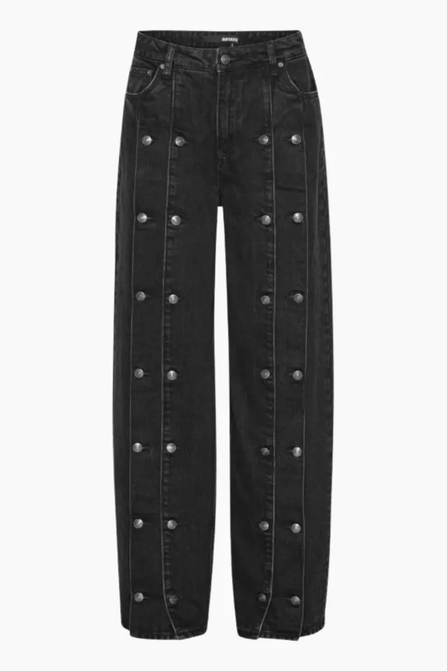 Rotate Button Detail Wide Jeans – Black Denim — produktfoto