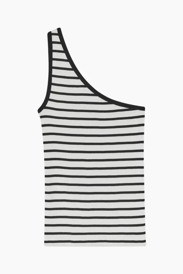 Mads Nørgaard 2X2 Cotton Stripe Kitty Top – Vanilla Ice/Black — produktfoto