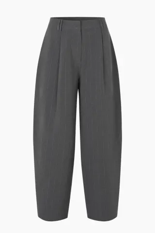 Oval Square Mary Trousers – Dark Grey Mel. Stripe — produktfoto