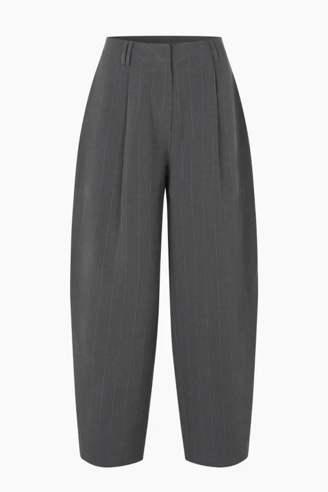 Oval Square Mary Trousers – Dark Grey Mel. Stripe — produktfoto