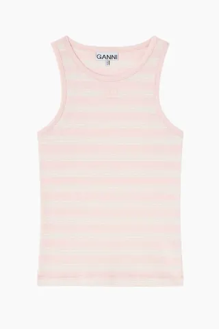 GANNI Soft Cotton Rib Tank Top A1050049 – Chalk Pink — produktfoto