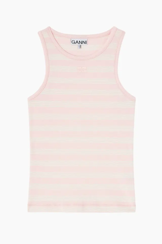 GANNI Soft Cotton Rib Tank Top A1050049 – Chalk Pink — produktfoto