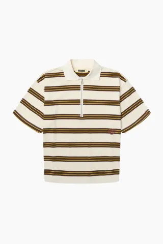 Woodbird WBNiro SS Zip Polo – Brown-Off White — produktfoto