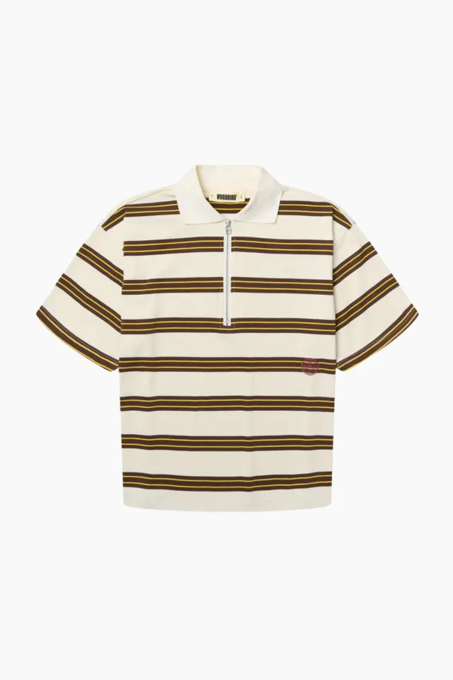 Woodbird WBNiro SS Zip Polo – Brown-Off White — produktfoto