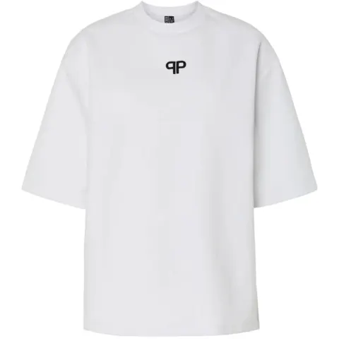 Pieces T-shirt Pcmuna – Bright White Black Embroidery — produktfoto