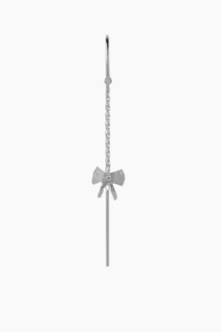 STINE A Petite Bow Double Chain Earring – sølv — produktfoto