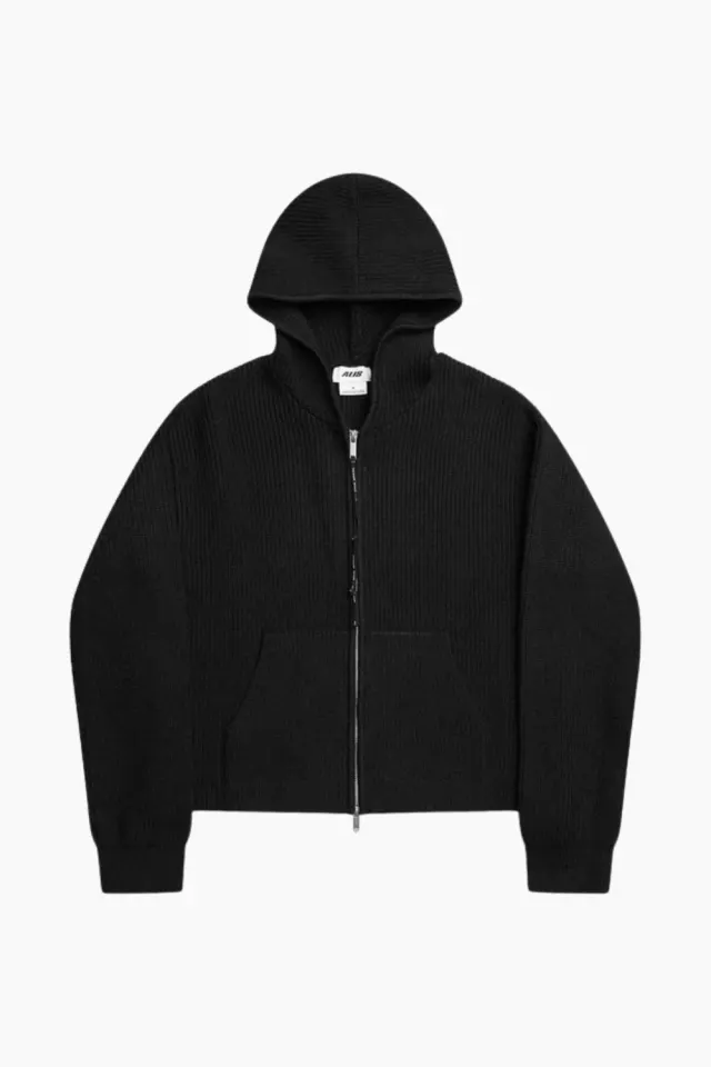ALIS Barian Ribbed Knit Hoodie – Solid Black — produktfoto