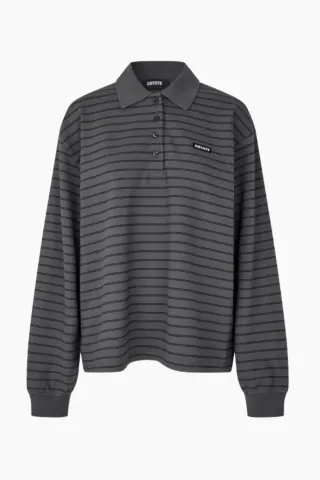 Rotate Pique Longsleeve Polo – Gray Pinstripe Comb. — produktfoto