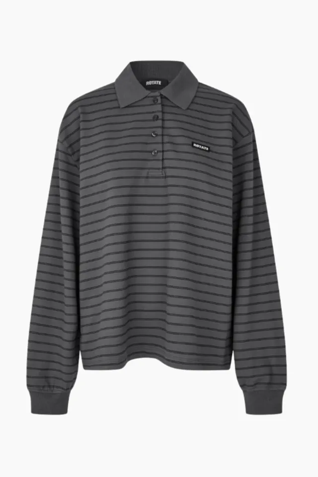 Rotate Pique Longsleeve Polo – Gray Pinstripe Comb. — produktfoto