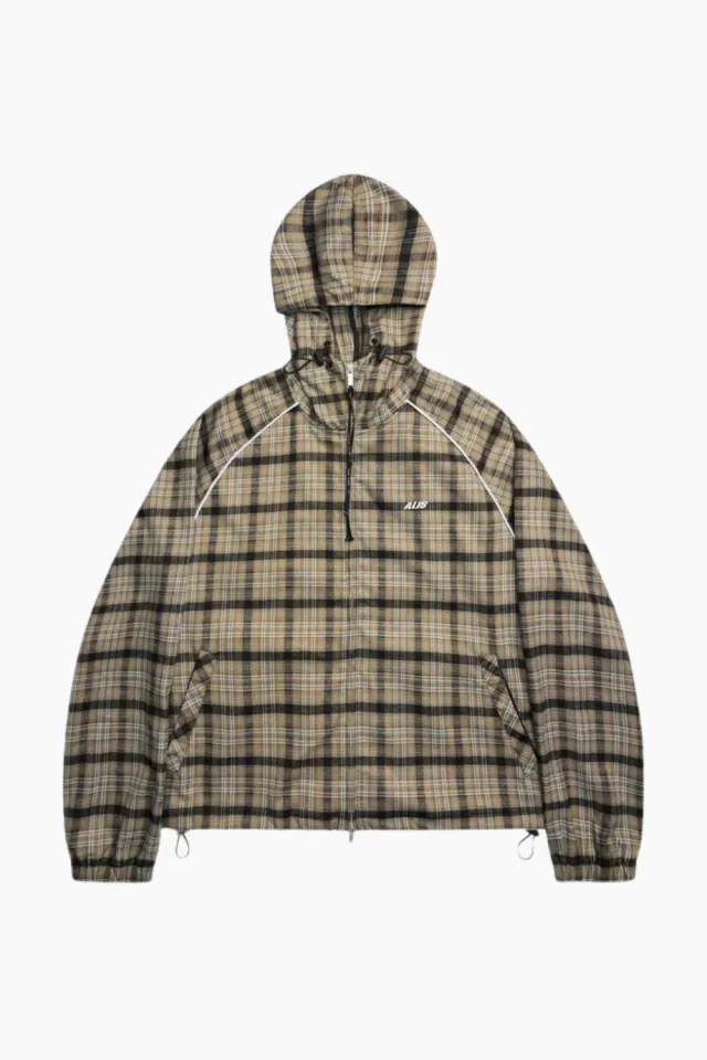 ALIS Orby Hooded Jacket – Sand/Blue Tartan — produktfoto