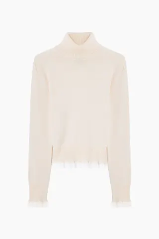 GANNI Merino Turtleneck w lace details A1150062 – Egret — produktfoto