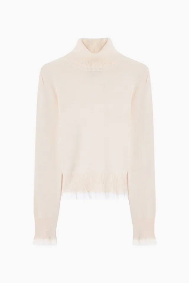 GANNI Merino Turtleneck w lace details A1150062 – Egret — produktfoto