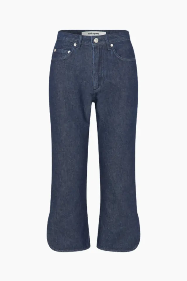 Oval Square Split Denim Capri – Raw Dark Blue — produktfoto