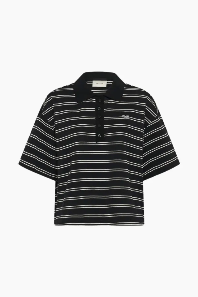 Gestuz GZpilova Polo Tee – Black White Striped — produktfoto