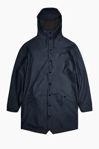 Rains Long Jacket – marineblå — produktfoto
