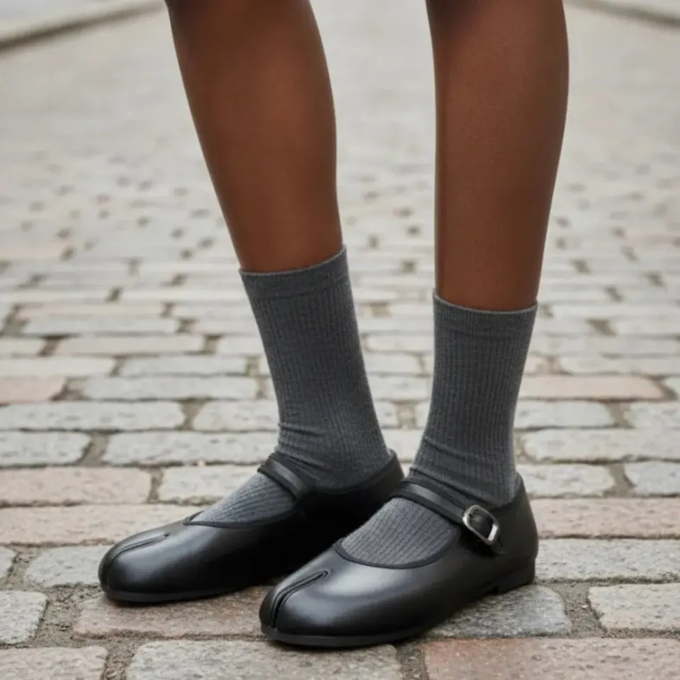 Bloom split toe ballerina sko HM12-2 – sort — produktfoto