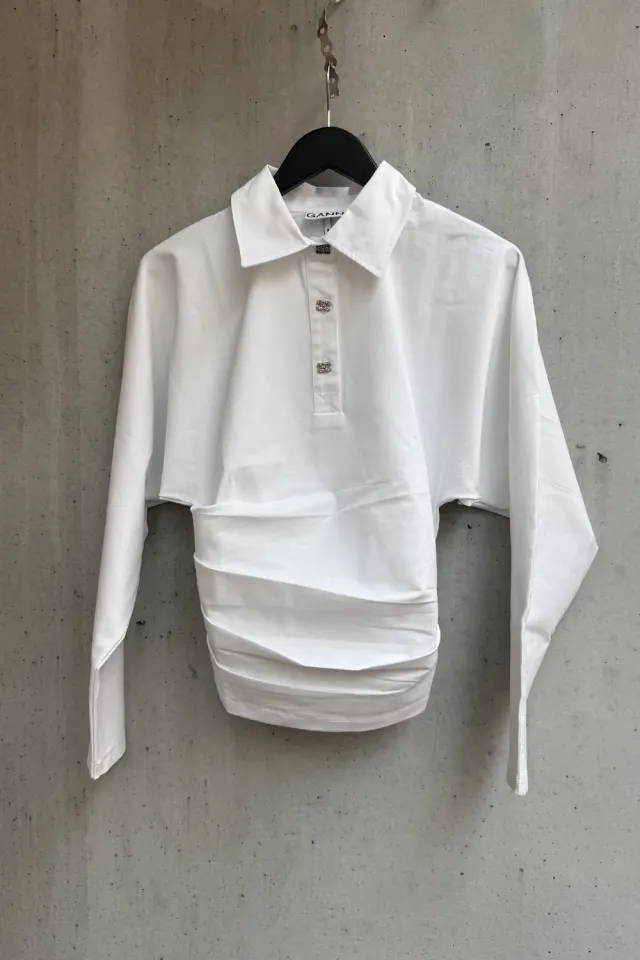 GANNI Heavy Stretch Jersey Draped Polo A1170009 – Bright White — produktfoto