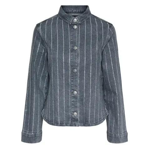 Pieces skjorte Pcsiffi – Grey Denim RHINESTONE — produktfoto