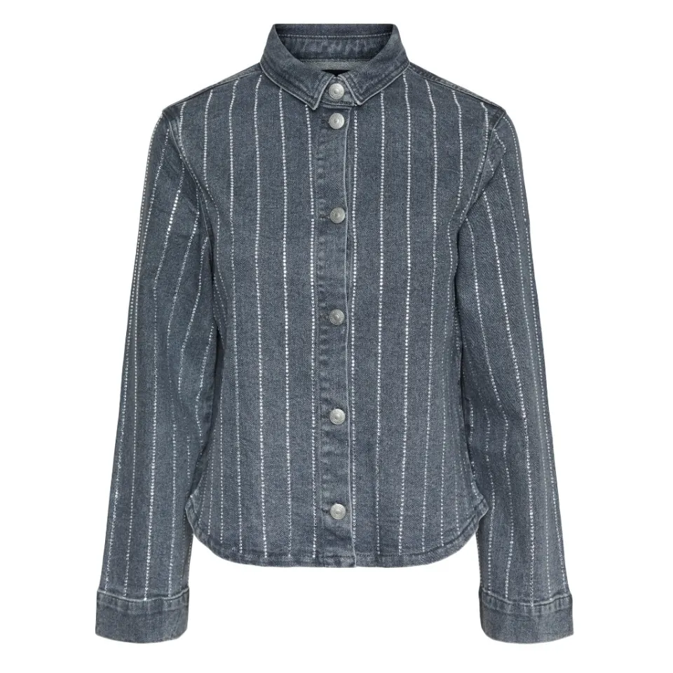 Pieces skjorte Pcsiffi – Grey Denim RHINESTONE — produktfoto