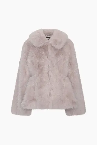 Rotate Faux Fur Flared Jacket – Light Gray — produktfoto