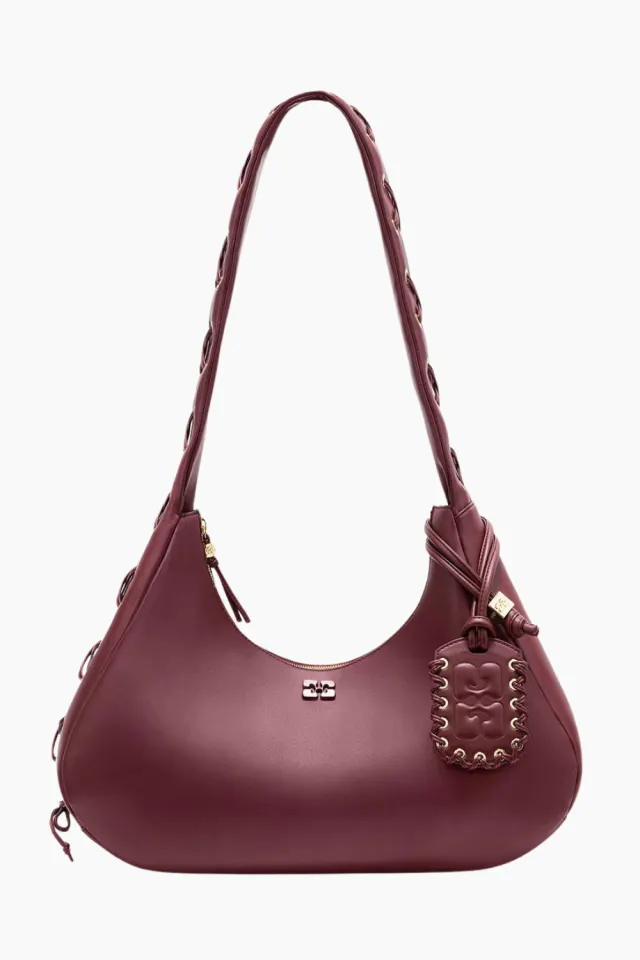 GANNI Hobo Medium Laces A7262 – Burgundy — produktfoto