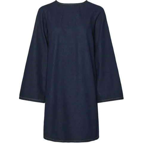 Pieces kjole Pcofelia – Medium Blue Denim Black satin bow — produktfoto