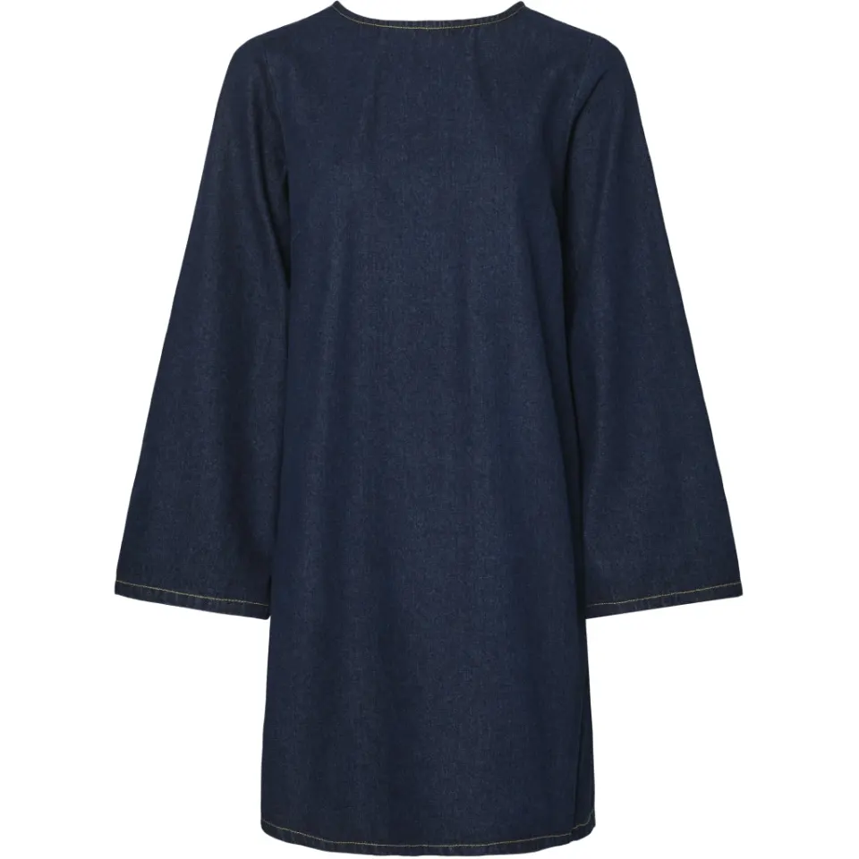 Pieces kjole Pcofelia – Medium Blue Denim Black satin bow — produktfoto